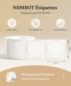NIIMBOT Round Labels for B1 B21 B3S Self-Adhesive Labels 40 x 40 180 Pcs