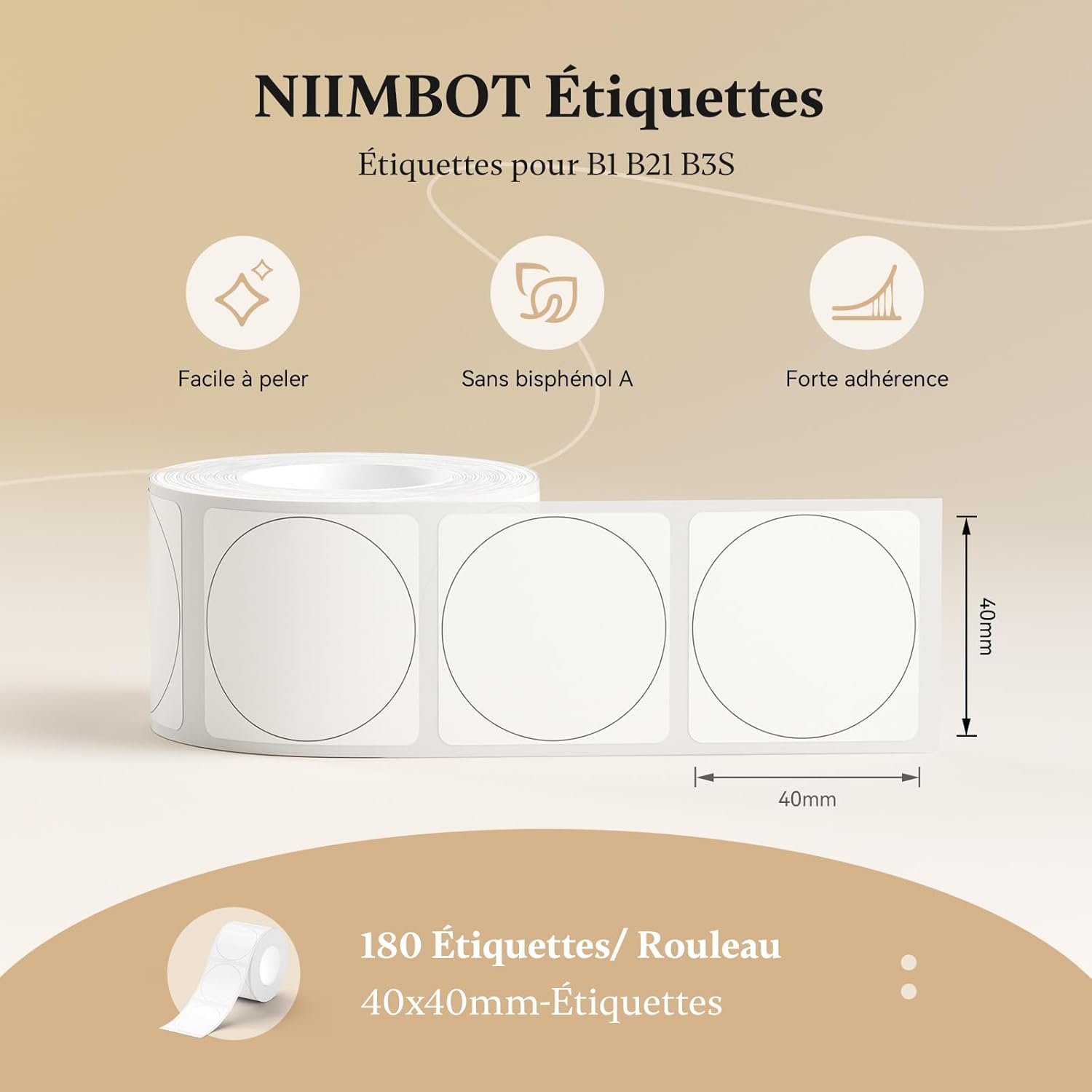 NIIMBOT Round Labels for B1 B21 B3S Self-Adhesive Labels 40 x 40 180 Pcs