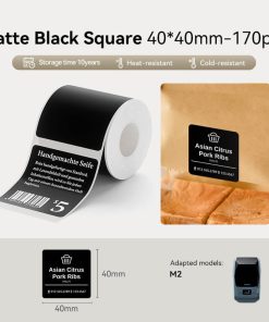 Thermal Transfer Label Printer Labels for M2 M3 40x40mm-170pcs Matte Black Square