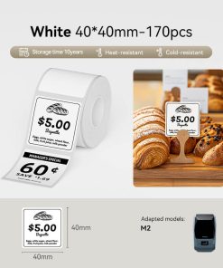 Thermal Transfer Label Printer Labels for M2 M3 40×40mm-170pcs White