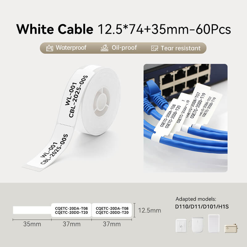 NIIMBOT N1 EW12.5x74+35-60 White Cable Labels - Image 2