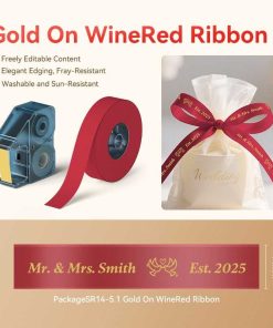 NIIMBOT N1 Satin Ribbon, Gold on WineRed Only for N1 Label Maker, suit for Gift, Wedding, Party, Craft Wrapping, DIY